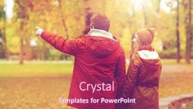  Presentation with relationships - Amazing slides having love relationships season and people concept - happy young couple walking in autumn park and pointing finger to something backdrop and a violet colored foreground