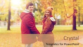 Presentation with relationships - PPT layouts consisting of love relationships season and people concept - happy young couple walking in autumn park background and a yellow colored foreground