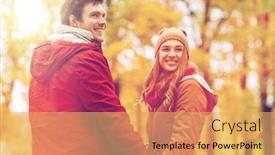  Presentation with relationships - Beautiful PPT theme featuring love relationships season and people concept - happy young couple walking in autumn park backdrop and a yellow colored foreground