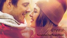  Presentation with relationships - Audience pleasing slides consisting of love relationships season and people concept - close up of happy young couple kissing outdoors backdrop and a violet colored foreground