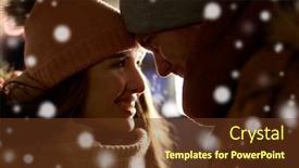  Presentation with love romance - Colorful slide deck enhanced with love romance and people concept - close up of happy couple in winter clothes backdrop and a tawny brown colored foreground