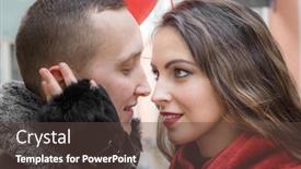  Presentation with love story - PPT layouts enhanced with love story a young man and a young woman with red accessories are walking in the city background and a tawny brown colored foreground