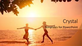  Presentation with tropical beach sunset - Slides featuring love summer - red toned picture background and a yellow colored foreground