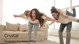  Presentation with children parents - Audience pleasing PPT theme consisting of love sundays - loving parents playing with children backdrop and a coral colored foreground