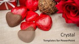  Presentation with love heart - Amazing presentation design having love sweet heart shaped chocolates backdrop and a soft green colored foreground