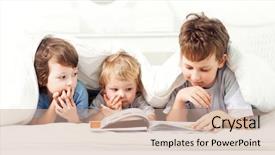  Presentation with kids reading book - PPT theme featuring love teacher - happy boy read book home background and a coral colored foreground