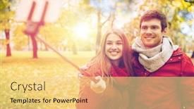  Presentation with relationship - Amazing slide deck having love technology relationship family and people concept - happy smiling couple taking picture by smartphone selfie stick in autumn park backdrop and a yellow colored foreground