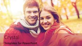  Presentation with relationship - Cool new theme with love technology relationship family and people concept - happy smiling young couple taking selfie in autumn park backdrop and a red colored foreground