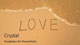  Presentation with blue wave - Presentation theme enhanced with love - text written by hand in sand on a beach with a blue wave background and a yellow colored foreground