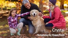  Presentation with dog park - Slides featuring love theme - smiling family stroking dog while background and a tawny brown colored foreground