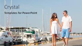  Presentation with sailing - PPT layouts featuring love travel tourism sailing people and friendship concept - smiling couple wearing sunglasses walking at harbor background and a light blue colored foreground