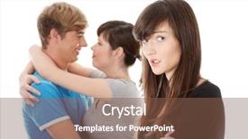  Presentation with triangle - PPT theme with love triangle - sad brunette girl jealousy background and a tawny brown colored foreground