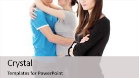  Presentation with sad girl - Slides featuring love triangle - sad brunette girl jealousy background and a light gray colored foreground