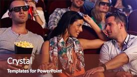  Presentation with movie theater - PPT theme featuring love triangle - young couple sitting in movie background and a tawny brown colored foreground