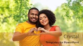  Presentation with american heart - Cool new slide deck with love-valentines-day-and-people backdrop and a gold colored foreground