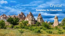  Presentation with sky blue - PPT theme with love-valley-rock-formations-blue background and a teal colored foreground