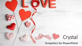  Presentation with loving hearts love heart candy - Audience pleasing PPT theme consisting of love with hearts and card backdrop and a sky blue colored foreground