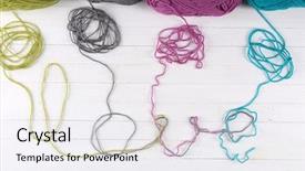  Presentation with yarn - Presentation theme with word formed with colorful knitting background and a sky blue colored foreground