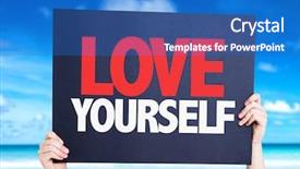  Presentation with love yourself - PPT layouts consisting of love yourself card with beach background and a teal colored foreground