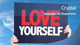  Presentation with love yourself - Theme having love yourself card with sky background and a ocean colored foreground