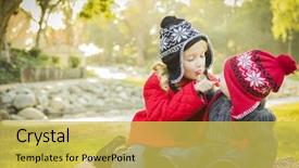  Presentation with coats - Cool new PPT theme with loveable - little girl with her baby backdrop and a yellow colored foreground