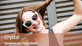  Presentation with hipster girl playing tetris game - PPT theme consisting of loveable - lovely young hipster woman is background and a coral colored foreground