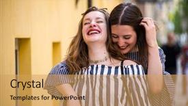  Presentation with fun - Beautiful presentation design featuring loveable - two lovely girls having fun backdrop and a yellow colored foreground