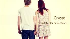  Presentation with cutout paper people standing around globe holding hands - Colorful slide set enhanced with lovebirds - young couple are standing backdrop and a cream colored foreground