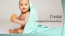  Presentation with hands holding - Cool new presentation design with lovely baby in green towel holding bun in hands backdrop and a soft green colored foreground