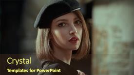  Presentation with bob hairstyle - Slide deck enhanced with lovely-brunette-girl-with-bob background and a tawny brown colored foreground