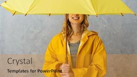  Presentation with cheerful - Slide set with lovely-cheerful-young-woman-wearing background and a gold colored foreground