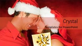  Presentation with movie theater loving couple - Audience pleasing PPT theme consisting of lovely christmas couple holding presents backdrop and a red colored foreground