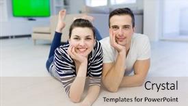  Presentation with living room - PPT theme enhanced with lovely couple enjoying free time background and a  colored foreground