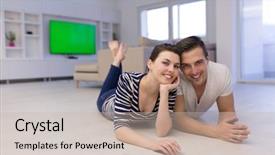  Presentation with living room - Amazing presentation design having lovely couple enjoying free time backdrop and a soft green colored foreground