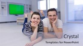  Presentation with living room - Colorful slide set enhanced with lovely couple enjoying free time backdrop and a  colored foreground