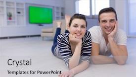  Presentation with living room - Slide deck having lovely couple enjoying free time background and a  colored foreground