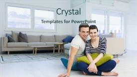  Presentation with living room - Audience pleasing PPT theme consisting of lovely couple enjoying free time backdrop and a sky blue colored foreground