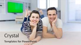  Presentation with living room - Cool new presentation theme with lovely couple enjoying free time backdrop and a  colored foreground