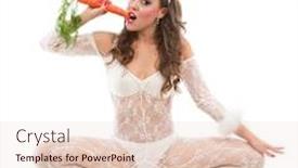  Presentation with costume - Slide deck having lovely couple in rabbit costume lying in bed with glass of red wine and carrots background and a lemonade colored foreground