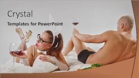  Presentation with carrots - Presentation theme having lovely couple in rabbit costume lying in bed with glass of red wine and carrots background and a light gray colored foreground