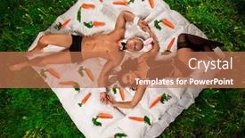  Presentation with carrots - Beautiful PPT theme featuring lovely couple in rabbit costumes with carrots in bed backdrop and a coral colored foreground