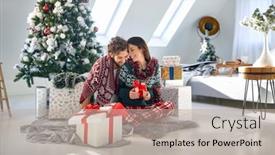  Presentation with romantic christmas - Beautiful slide deck featuring lovely-couple-in-romantic-moments backdrop and a mint green colored foreground