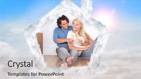  Presentation with toasting - PPT theme enhanced with lovely couple toasting against blue sky with white clouds background and a mint green colored foreground