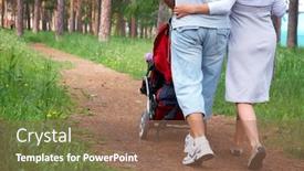  Presentation with old couple walking - Slide set enhanced with lovely couple walking with carriage in summer park background back view background and a coral colored foreground