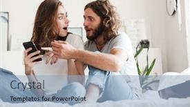  Presentation with mobile home - Theme consisting of lovely-excited-young-couple-using background and a light blue colored foreground