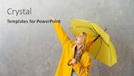  Presentation with umbrella - Amazing presentation design having lovely-excited-young-woman-wearing backdrop and a soft green colored foreground