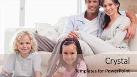  Presentation with living room family - Beautiful theme featuring lovely family watching television in a living room backdrop and a coral colored foreground