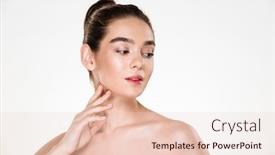  Presentation with hair spa - Presentation featuring lovely female model with hair in bun resting in spa doing skin care treatment over white background background and a lemonade colored foreground