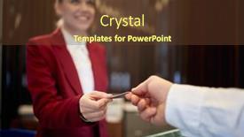  Presentation with tourism hotel - Amazing theme having lovely-female-receptionist-behind backdrop and a tawny brown colored foreground