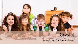  Presentation with books - Colorful presentation design enhanced with lovely friends team reading books backdrop and a coral colored foreground